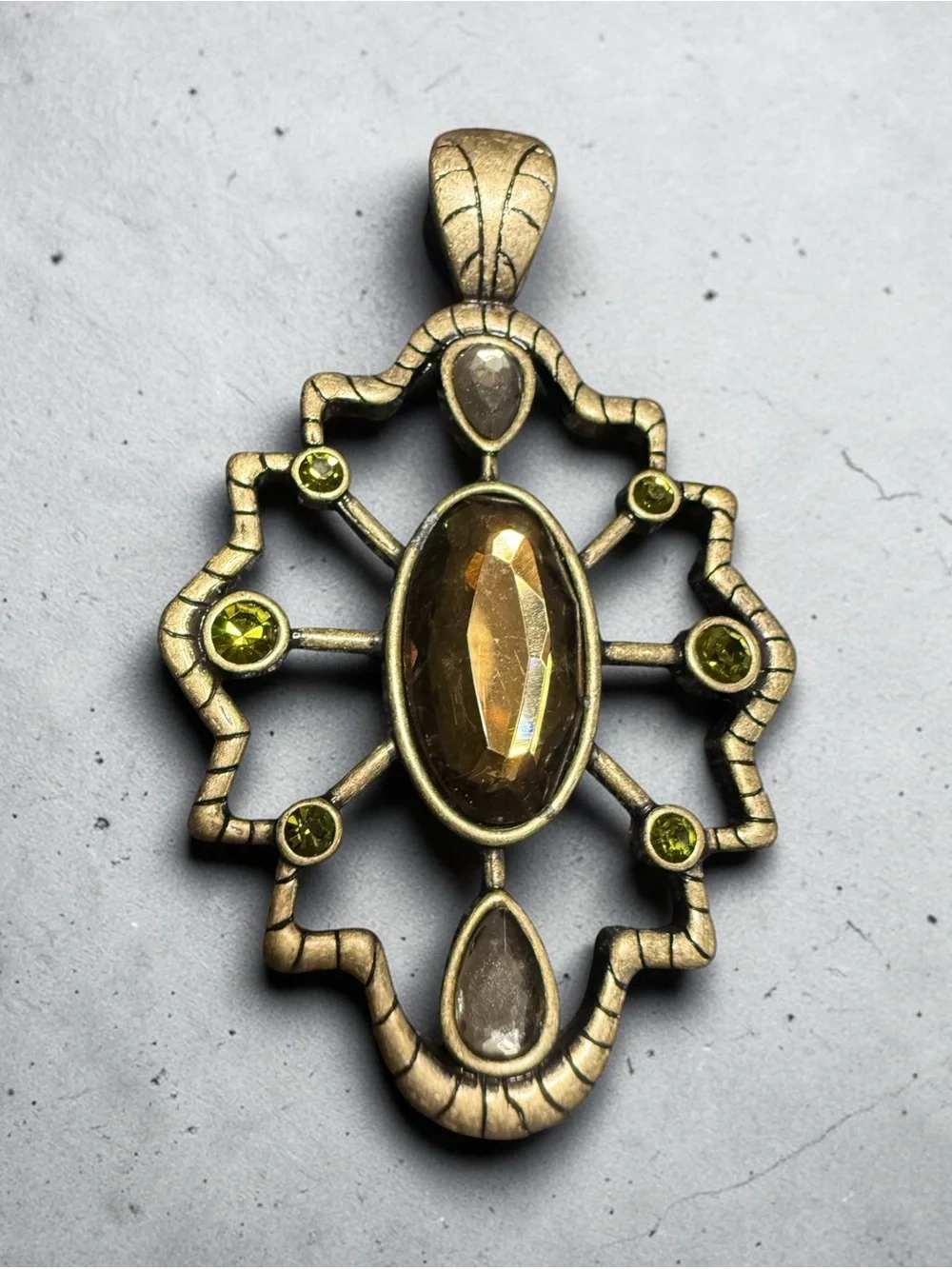 Vintage Gold Tone Statement Pendant Women Large Boho Gemstone Wide Bail